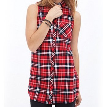 Wholesale Red and White Check Sleeveless Tunic Manufacturer