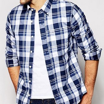Wholesale White and Navy Blue Checked flannel shirt Manufacturer