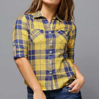 wholesale bulk blue and yellow checked shirts