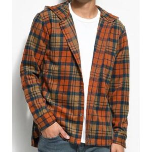 Wholesale Orange Colored Hooded Flannel Shirt