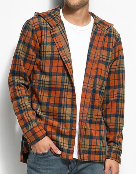 Wholesale Orange Colored Hooded Flannel Shirt Manufacturers
