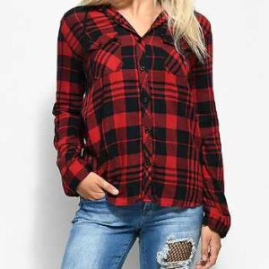 Red and Black Checked Flannel Shirt