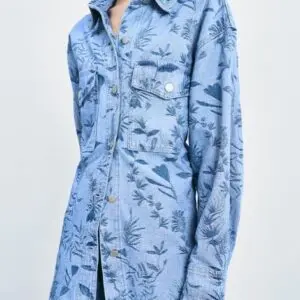 Slim-Fit Flower-Print Denim Shirt Supplier