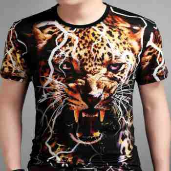 wholesale cheetah half sleeves 3d t-shirt manufacturer