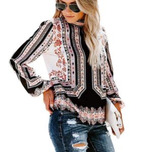 Floral Printed Long Sleeve Women Tops Manufacturers