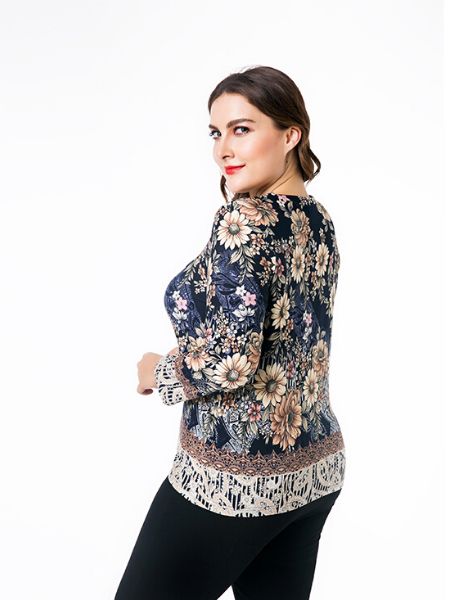 bulk floral printed plus size top with neckline strings