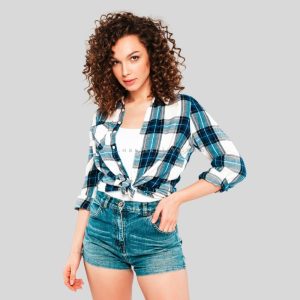 blue & white check crop top vendor