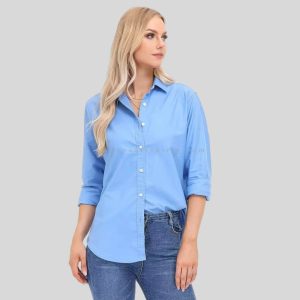 wholesale light blue women plain sleeve shirt