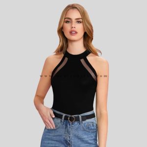 black sleeveless round neck top supplier