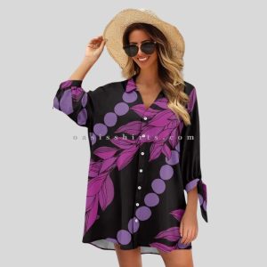 black & purple printed chiffon beach shirt supplier