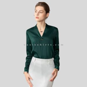 dark teal v neck chiffon shirt in bulk