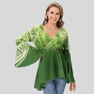 green bell sleeve printed chiffon top wholesaler