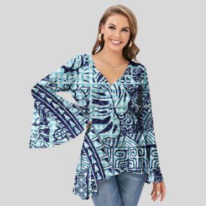 light blue v neck printed chiffon top vendor