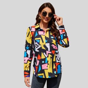 multicolored retro printed chiffon shirt manufacturer