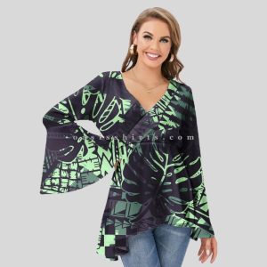 slate blue hawaiian print chiffon top in bulk