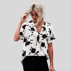 white & black printed chiffon shirt manufacturer