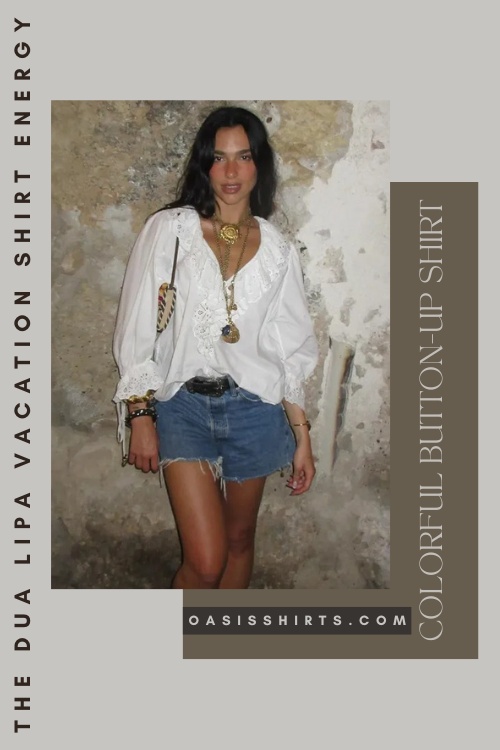 Dua Lipa-inspired cobalt blue button-up vacation style Dua Lipa-inspired cobalt blue button-up vacation style