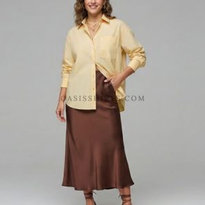 butter-yellow shirt with satin slip skirt supplier