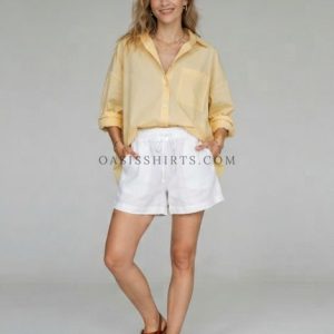 oversized butter-yellow shirt with white linen shorts supplier