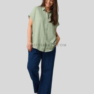oversized pistachio-green button-up shirt supplier