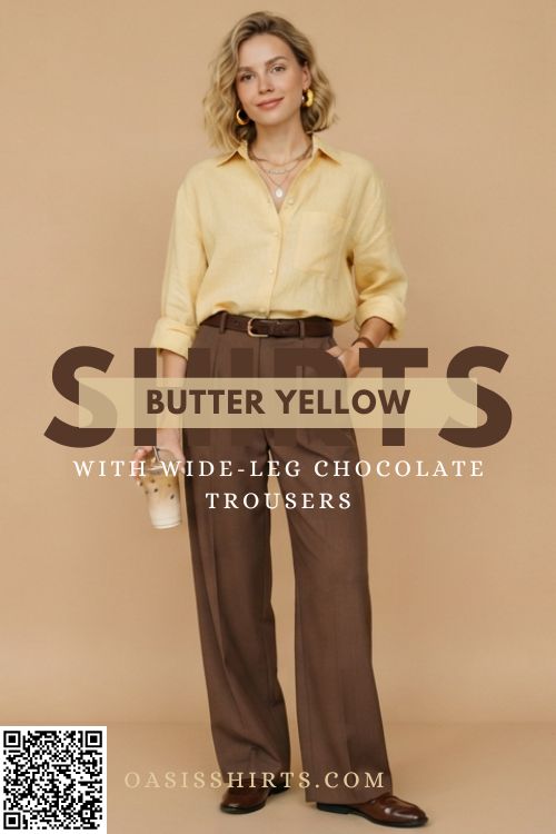 Butter yellow shirt with brown trousers Butter yellow shirt with brown trousers