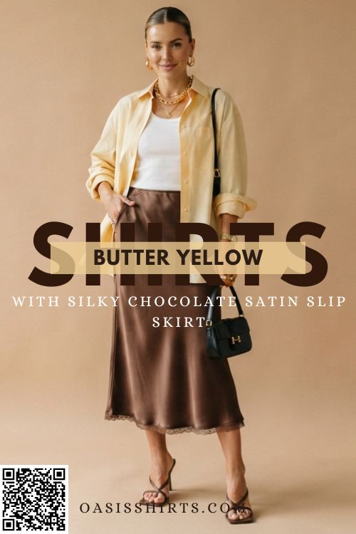 Butter yellow shirt and satin skirt Butter yellow shirt and satin skirt
