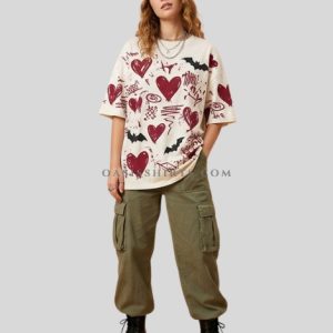 cherry-red hearts printed halloween t-shirt supplier